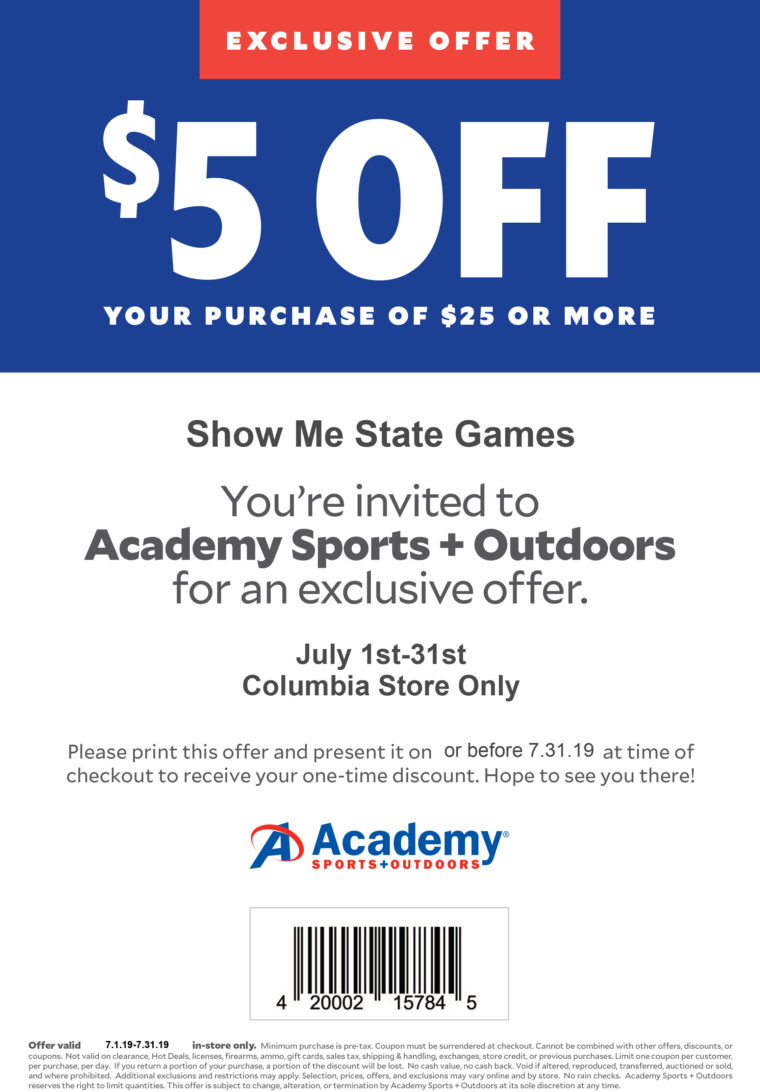 Save 5 At Academy Sports In Columbia Mo Show-me State Games